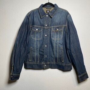 Lee Premium Quality Denim Jacket Dark Wash Button Front Mens L Utility Trucker